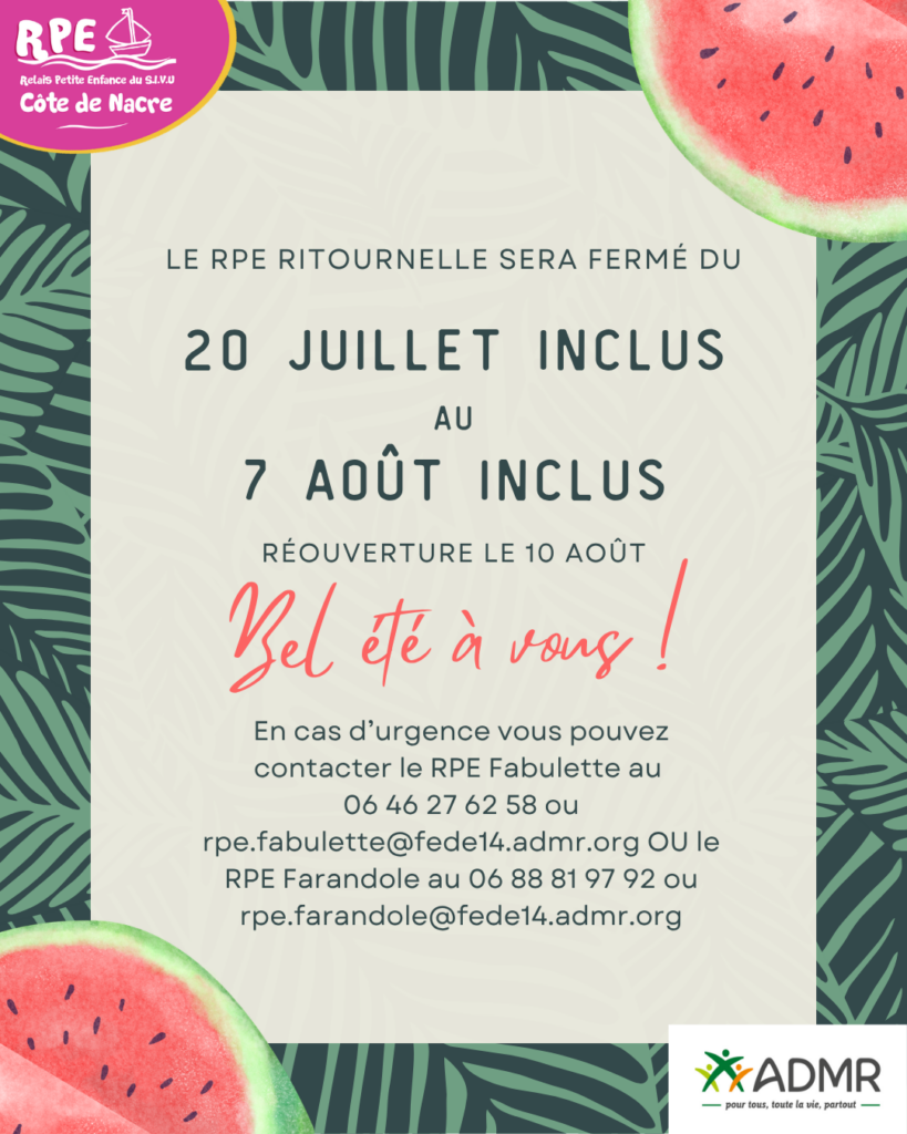 Publication Instagram Annonce dates congés d'été Tropical Vert rouge beige (1) Fermeture estivale RPE