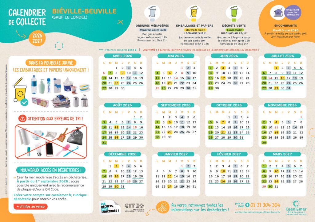 Calendrier collecte déchets 202-2027 Biéville-Beuville