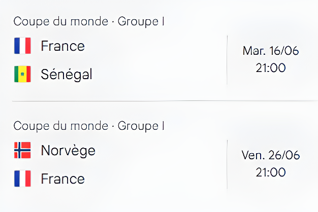 Matches coupe du monde 2026