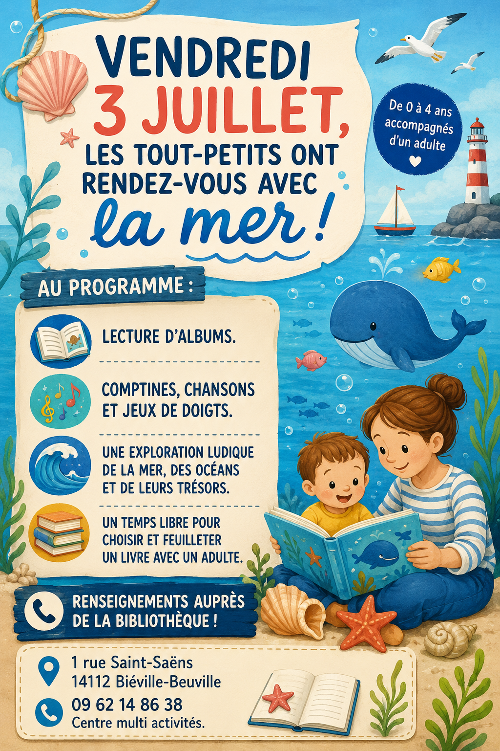 Affiche bibliothèque thème de la Mer