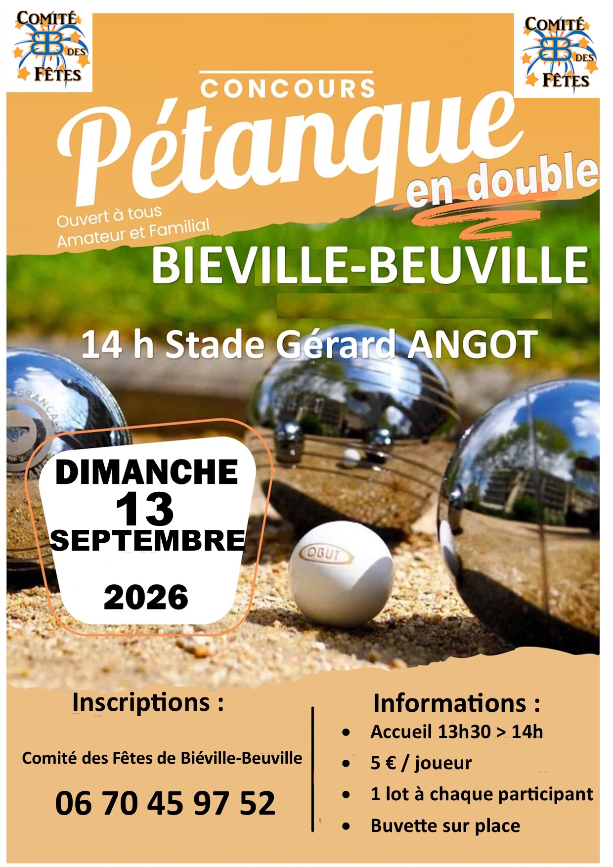 Tournoi de pétanque du 13 septembre 2026.